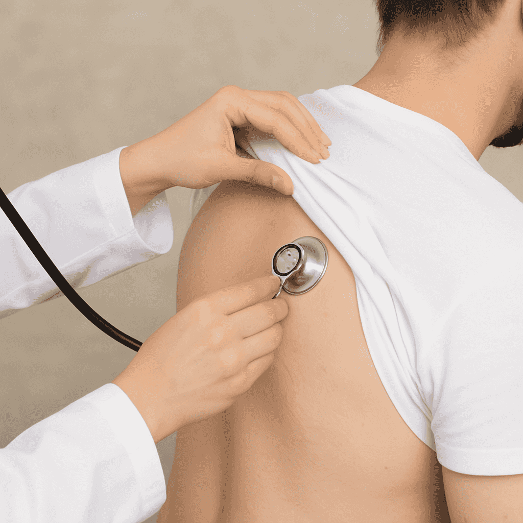 Médecin auscultant le dos d’un enfant avec un stéthoscope
