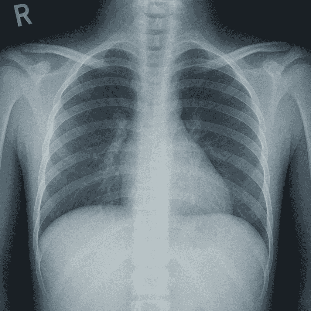 Radiographie thoracique montrant les côtes et les poumons