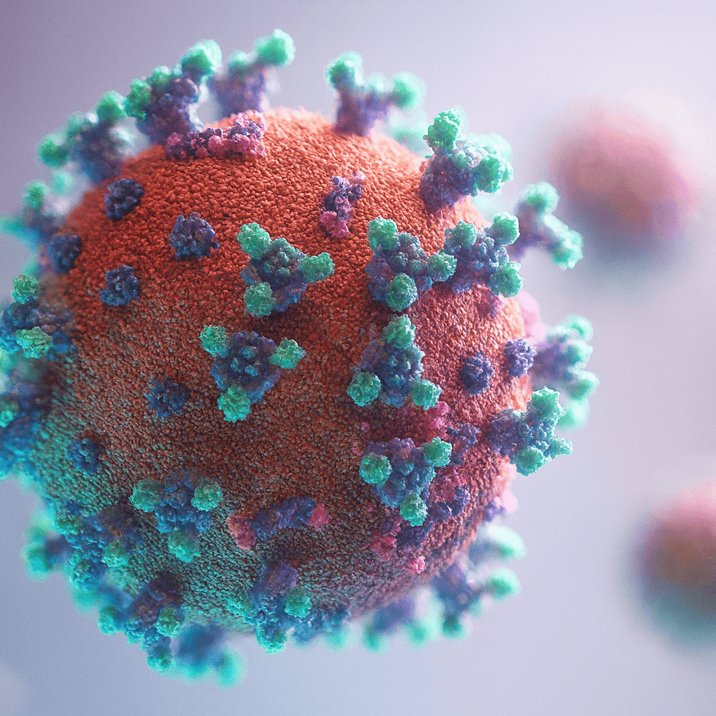 Rendu 3D d’un virus avec des protéines de pointe.