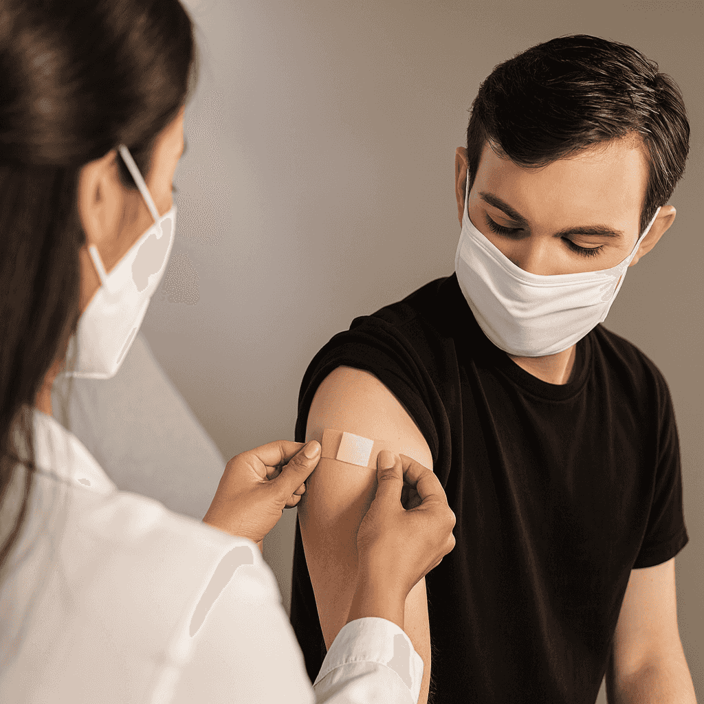 Infirmière posant un pansement après une